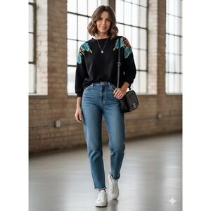 Victoria Harbour Vtg 80s Womens Sweater Floral Patches Beaded Art‎ Deco Sz L